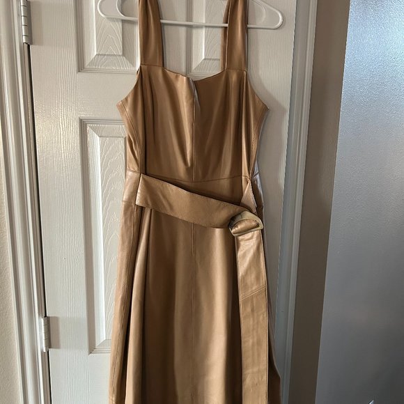 VINCE Belted Leather Tank Midi Dress - Picture 3 of 7